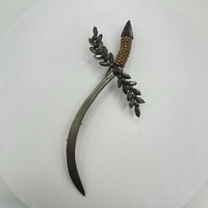 Antique Victorian cut steel silver tone gold wire wrapped sword cutlass brooch